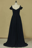 2024 New Arrival Straps A Line Chiffon Prom Dress Sweep Train With Slit And P4P7PC31