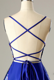 Sweet A-line Straps Short Printed Royal Blue Homecoming Dress