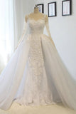 2024 Scoop Long Sleeves Wedding Dresses Mermaid Tulle With Beading PL7KKPYK