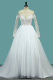 2024 Wedding Dresses Bateau Long Sleeves A Line With Applique Tulle PR6XZPY6