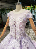 Ball Gown Lace Appliques Cap Sleeves Long Prom Dresses, Quinceanera STI20480