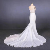 Mermaid Sheer Neck Mermaid Long Wedding Dress with Appliques, Wedding Gowns STI15265