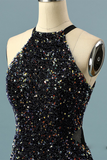 Glitter Sequin Halter Homecoming Dress