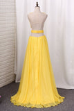 2024 New Arrival Prom Dresses A Line Tulle Scoop With Ruffles PSKGT7FE