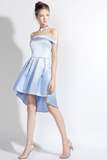 High Low Off-the-Shoulder Light Sky Blue Satin Homecoming Dress