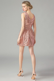 Sexy A-Line V-Neck Backless Short Pink Sequins Homecoming Dress