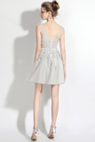 A-Line V-Neck Grey Homecoming Dress with Sash Appliques