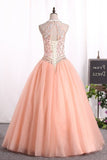 2024 Ball Gown High Neck Quinceanera Dresses Tulle With Applique PJ8HSBGN