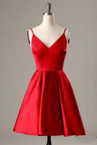 A-Line Spaghetti Straps Short Red Homecoming Dress with Pockets