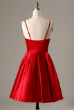 A-Line Spaghetti Straps Short Red Homecoming Dress with Pockets