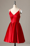 A-Line Spaghetti Straps Short Red Homecoming Dress with Pockets