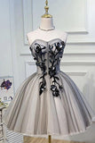 Elegant A Line Strapless Tulle Homecoming Dresses with Lace up Black Short Prom Dresses STI14974