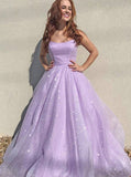 Lilac Sleeveless A Line Sequins Long Prom Dresses