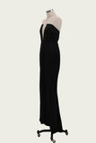 Sexy Black Mermaid V Neck Strapless Prom Dresses with Slit, Evening STI20435