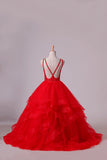 2024 Red Scoop Ball Gown Tulle Floor Length PHN8RBTD