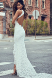 Sheath Open Back Side Split Wedding Dress