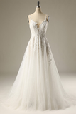 A-line Spaghetti Strap Applique Wedding Dress