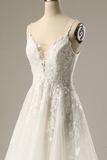 A-line Spaghetti Strap Applique Wedding Dress