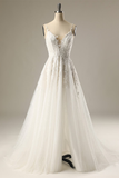 A-line Spaghetti Strap Applique Wedding Dress