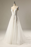 A-line Spaghetti Strap Applique Wedding Dress