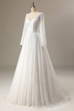 Illusion Sleeve Plunging Gown Wedding Dress