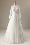 Illusion Sleeve Plunging Gown Wedding Dress