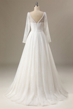 Illusion Sleeve Plunging Gown Wedding Dress