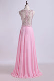 2024 Bateau Prom Dresses A Line Beaded Bodice P78CZZ81