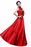 Elegant A-Line Applique Round Neck Lace Satin Ball Gown Evening PF19Q8AM