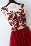 Elegant Burgundy A-Line Lace Tulle Prom Dresses Beautiful P7P86Z52