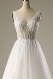 A-line Sleeveless V-neck Beading Wedding Dress