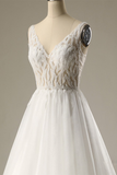 A-line Sleeveless V-neck Beading Wedding Dress