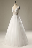 A-line Sleeveless V-neck Beading Wedding Dress