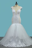 2024 Mermaid Spaghetti Straps Tulle Wedding Dresses With Applique PA2HR8DC