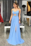 2024 Chiffon Spaghetti Straps A Line Prom Dresses With Slit PRDQ9XD7