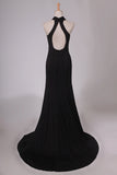 2024 Prom Dresses Halter Open Back Sheath With Slit PJAYLBQB