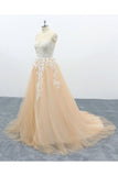 A Line Tulle Lace Appliques Sweep Train Evening Dress Senior P8NY8MA7