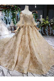 Ball Gown Wedding Dresses 3/4 Sleeves Top Quality Appliques PC3J921A