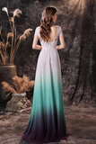 Unique Short Sleeve Ombre Mint Chiffon Wedding Dress