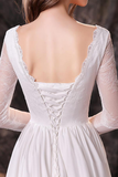 A-Line V-Neck Long Sleeve Ombre Red Lace Wedding Dress