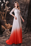 Simple Elegant Chiffon Ombre Lace Wedding Dress with Sleeves