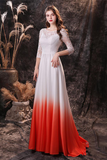 Simple Elegant Chiffon Ombre Lace Wedding Dress with Sleeves