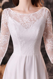 Simple Elegant Chiffon Ombre Lace Wedding Dress with Sleeves