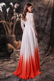 Simple Elegant Chiffon Ombre Lace Wedding Dress with Sleeves