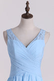 2024 A Line V Neck Chiffon & Lace Bridesmaid Dresses PBZLT14Z