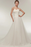 Sweetheart Feather Sweeping Train White Wedding Dress