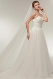 Sweetheart Feather Sweeping Train White Wedding Dress