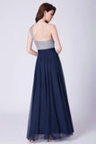 Flowy One Shoulder Navy Blue Tulle Long Prom Dresses, Cheap Formal Dresses STI15232