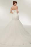 Mermaid Sweetheart White Tulle Wedding Dress with Appliques