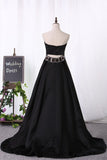 2024 Prom Dresses Sweetheart Satin With Beads Sweep P195A1JH